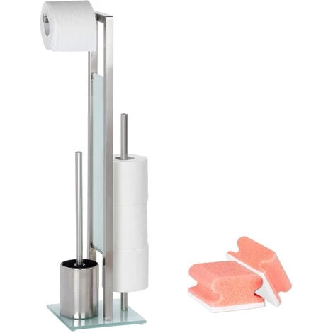 WENKO Serviteur WC 3en1 Rivalta, Brosse WC Et Dérouleur Papier Toilette Et Réserve Papier Toilette, Acier Inox, Lot De 2 éponges Offertes 3 WENKO Serviteur WC 3en1 Rivalta, Brosse WC Et Dérouleur Papier Toilette Et Réserve Papier Toilette, Acier Inox, Lot De 2 éponges Offertes