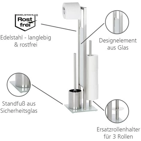 WENKO Serviteur WC 3en1 Rivalta, Brosse WC Et Dérouleur Papier Toilette Et Réserve Papier Toilette, Acier Inox, Lot De 2 éponges Offertes 4 WENKO Serviteur WC 3en1 Rivalta, Brosse WC Et Dérouleur Papier Toilette Et Réserve Papier Toilette, Acier Inox, Lot De 2 éponges Offertes – Image 2