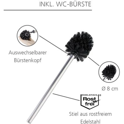 WENKO Serviteur WC 3en1 Rivalta, Brosse WC Et Dérouleur Papier Toilette Et Réserve Papier Toilette, Acier Inox, Lot De 2 éponges Offertes 5 WENKO Serviteur WC 3en1 Rivalta, Brosse WC Et Dérouleur Papier Toilette Et Réserve Papier Toilette, Acier Inox, Lot De 2 éponges Offertes – Image 3