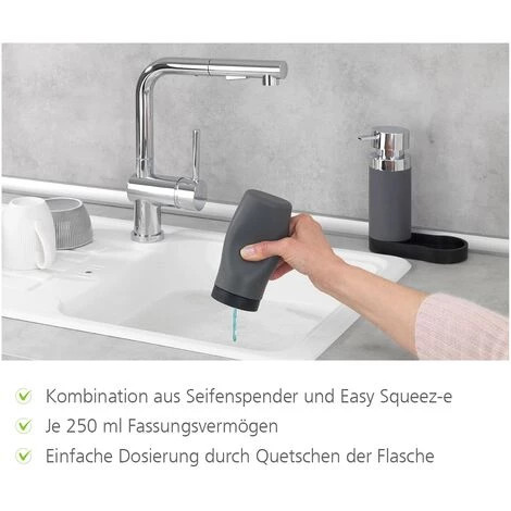 WENKO Distributeur De Savon Liquide, Distributeur Liquide Vaisselle, "Easy Squeez-e" Gris, Lot De 2 éponges Offertes 5 WENKO Distributeur De Savon Liquide, Distributeur Liquide Vaisselle, "Easy Squeez-e" Gris, Lot De 2 éponges Offertes – Image 3