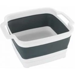 WENKO Bac De Lavage Pliable Sira, Bac-vaisselle Pliable Avec Bouchon D'écoulement Intégré & Anses Pour Un Transport Facile, Rangement Peu Encombrant, 8 Litres, (l X H X P) 39 X 32,5 X 18, Gris/blanc