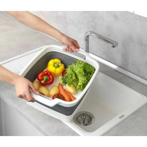 WENKO Bac De Lavage Pliable Sira, Bac-vaisselle Pliable Avec Bouchon D'écoulement Intégré & Anses Pour Un Transport Facile, Rangement Peu Encombrant, 8 Litres, (l X H X P) 39 X 32,5 X 18, Gris/blanc 7 WENKO Bac De Lavage Pliable Sira, Bac-vaisselle Pliable Avec Bouchon D'écoulement Intégré & Anses Pour Un Transport Facile, Rangement Peu Encombrant, 8 Litres, (l X H X P) 39 X 32,5 X 18, Gris/blanc – Image 5