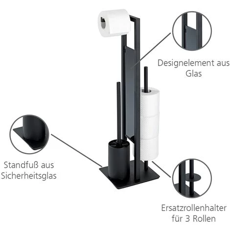 WENKO Serviteur WC 3en1 Rivalta, Brosse WC Et Derouleur Papier Avec Réserve Papier Toilette, Noir Inox, 18x70x23cm, Lot De 2 éponges Offertes 4 WENKO Serviteur WC 3en1 Rivalta, Brosse WC Et Derouleur Papier Avec Réserve Papier Toilette, Noir Inox, 18x70x23cm, Lot De 2 éponges Offertes – Image 2