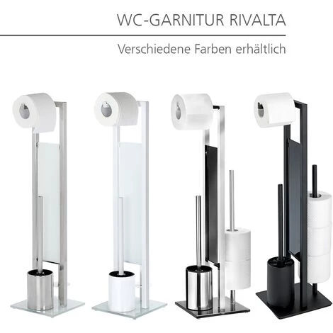 WENKO Serviteur WC 3en1 Rivalta, Brosse WC Et Derouleur Papier Avec Réserve Papier Toilette, Noir Inox, 18x70x23cm, Lot De 2 éponges Offertes 7 WENKO Serviteur WC 3en1 Rivalta, Brosse WC Et Derouleur Papier Avec Réserve Papier Toilette, Noir Inox, 18x70x23cm, Lot De 2 éponges Offertes – Image 5