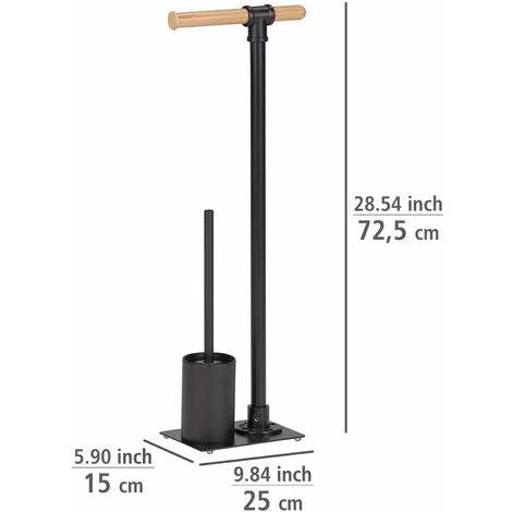WENKO Serviteur WC Forli Avec Porte-rouleau Et Brosse à WC - Longueur 25cm Hauteur 72.5cm Profondeur 15cm - Noir 4 WENKO Serviteur WC Forli Avec Porte-rouleau Et Brosse à WC - Longueur 25cm Hauteur 72.5cm Profondeur 15cm - Noir – Image 2