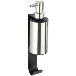 WENKO Porte Savon Liquide Mural Sans Perçage Avec Crochet Porte Serviette - Longueur 6.5 Hauteur 26 Profondeur 10 Cm - Gris