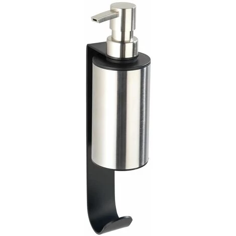 WENKO Porte Savon Liquide Mural Sans Perçage Avec Crochet Porte Serviette - Longueur 6.5 Hauteur 26 Profondeur 10 Cm - Gris 3 WENKO Porte Savon Liquide Mural Sans Perçage Avec Crochet Porte Serviette - Longueur 6.5 Hauteur 26 Profondeur 10 Cm - Gris