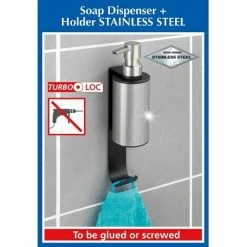 WENKO Porte Savon Liquide Mural Sans Perçage Avec Crochet Porte Serviette - Longueur 6.5 Hauteur 26 Profondeur 10 Cm - Gris 8 WENKO Porte Savon Liquide Mural Sans Perçage Avec Crochet Porte Serviette - Longueur 6.5 Hauteur 26 Profondeur 10 Cm - Gris -WENKO Soldes 59229644 3