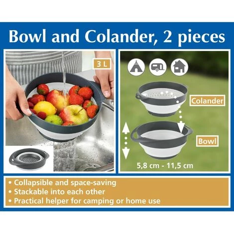 WENKO Bol Et Passoire 2 En 1 - Longueur 26 Hauteur 20 Profondeur 11 Cm - Gris Foncé 6 WENKO Bol Et Passoire 2 En 1 - Longueur 26 Hauteur 20 Profondeur 11 Cm - Gris Foncé – Image 4