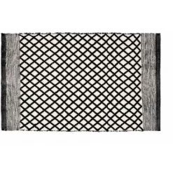 WENKO Tapis De Bain Tara, Tapis De Bain Durable, Fabriqué En Bouteilles PET Recyclées Au Visuel Ethno Tendance Et Dessous Antidérapant, Lavable Jusqu'à 40°C, (l X H) : 50 X 80 Cm, Noir/blanc