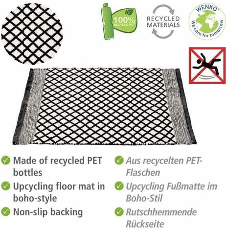 WENKO Tapis De Bain Tara, Tapis De Bain Durable, Fabriqué En Bouteilles PET Recyclées Au Visuel Ethno Tendance Et Dessous Antidérapant, Lavable Jusqu'à 40°C, (l X H) : 50 X 80 Cm, Noir/blanc 4 WENKO Tapis De Bain Tara, Tapis De Bain Durable, Fabriqué En Bouteilles PET Recyclées Au Visuel Ethno Tendance Et Dessous Antidérapant, Lavable Jusqu'à 40°C, (l X H) : 50 X 80 Cm, Noir/blanc – Image 2