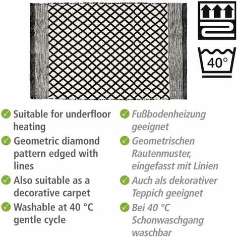 WENKO Tapis De Bain Tara, Tapis De Bain Durable, Fabriqué En Bouteilles PET Recyclées Au Visuel Ethno Tendance Et Dessous Antidérapant, Lavable Jusqu'à 40°C, (l X H) : 50 X 80 Cm, Noir/blanc 5 WENKO Tapis De Bain Tara, Tapis De Bain Durable, Fabriqué En Bouteilles PET Recyclées Au Visuel Ethno Tendance Et Dessous Antidérapant, Lavable Jusqu'à 40°C, (l X H) : 50 X 80 Cm, Noir/blanc – Image 3