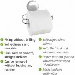 WENKO Porte Papier Toilette Mural Osimo, Dérouleur Papier Toilette Mural Fixation Sans Perçage "Static Loc Plus", Acier, 15,5x13x8,5 Cm, Chromé -WENKO Soldes 60286114 4