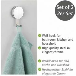 WENKO Crochet Mural Porte Serviette Osimo, Crochet Porte Manteau Mural Fixation Sans Perçage "Static Loc Plus", Lot De 2, Acier - Plastique, 6x10x3,5 Cm, Brillant 9 WENKO Crochet Mural Porte Serviette Osimo, Crochet Porte Manteau Mural Fixation Sans Perçage "Static Loc Plus", Lot De 2, Acier - Plastique, 6x10x3,5 Cm, Brillant -WENKO Soldes 60286116 3