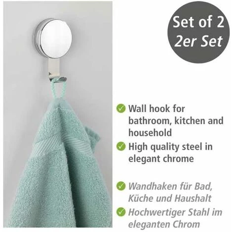 WENKO Crochet Mural Porte Serviette Osimo, Crochet Porte Manteau Mural Fixation Sans Perçage "Static Loc Plus", Lot De 2, Acier - Plastique, 6x10x3,5 Cm, Brillant 5 WENKO Crochet Mural Porte Serviette Osimo, Crochet Porte Manteau Mural Fixation Sans Perçage "Static Loc Plus", Lot De 2, Acier - Plastique, 6x10x3,5 Cm, Brillant – Image 3
