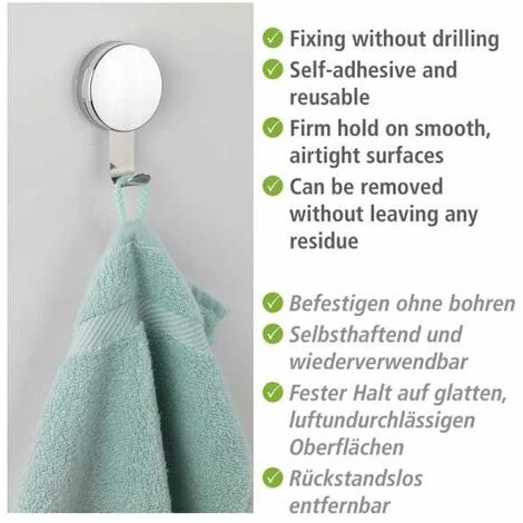WENKO Crochet Mural Porte Serviette Osimo, Crochet Porte Manteau Mural Fixation Sans Perçage "Static Loc Plus", Lot De 2, Acier - Plastique, 6x10x3,5 Cm, Brillant 6 WENKO Crochet Mural Porte Serviette Osimo, Crochet Porte Manteau Mural Fixation Sans Perçage "Static Loc Plus", Lot De 2, Acier - Plastique, 6x10x3,5 Cm, Brillant – Image 4
