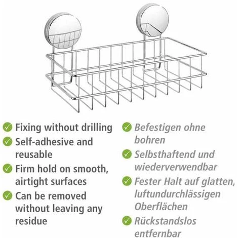 WENKO Etagère De Douche Murale Osimo, Panier De Douche Mural Fixation Sans Perçage "Static Loc Plus", Acier, 24x13x13,5 Cm, Chromé 6 WENKO Etagère De Douche Murale Osimo, Panier De Douche Mural Fixation Sans Perçage "Static Loc Plus", Acier, 24x13x13,5 Cm, Chromé – Image 4