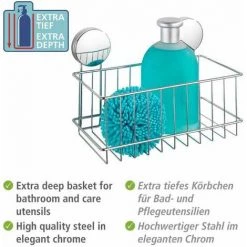 WENKO Panier De Douche Mural Osimo, Etagère De Douche Murale Fixation Sans Perçage "Static Loc Plus", Acier, 24x16,5x13,5 Cm, Chromé -WENKO Soldes 60286118 3