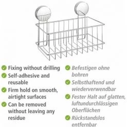 WENKO Panier De Douche Mural Osimo, Etagère De Douche Murale Fixation Sans Perçage "Static Loc Plus", Acier, 24x16,5x13,5 Cm, Chromé -WENKO Soldes 60286118 4