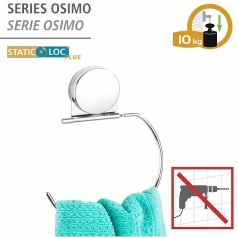 WENKO Porte Serviette Salle De Bain Mural Osimo, Anneau Porte Serviette Mural Fixation Sans Perçage "Static Loc Plus", Acier - Plastique, 15,5x20,5x2 Cm, Chromé 4 WENKO Porte Serviette Salle De Bain Mural Osimo, Anneau Porte Serviette Mural Fixation Sans Perçage "Static Loc Plus", Acier - Plastique, 15,5x20,5x2 Cm, Chromé – Image 2