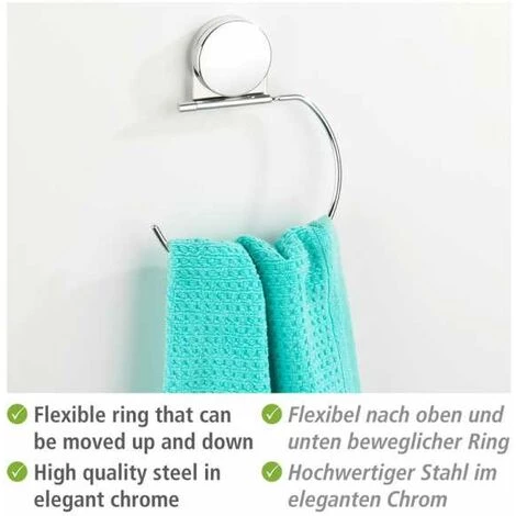 WENKO Porte Serviette Salle De Bain Mural Osimo, Anneau Porte Serviette Mural Fixation Sans Perçage "Static Loc Plus", Acier - Plastique, 15,5x20,5x2 Cm, Chromé 5 WENKO Porte Serviette Salle De Bain Mural Osimo, Anneau Porte Serviette Mural Fixation Sans Perçage "Static Loc Plus", Acier - Plastique, 15,5x20,5x2 Cm, Chromé – Image 3