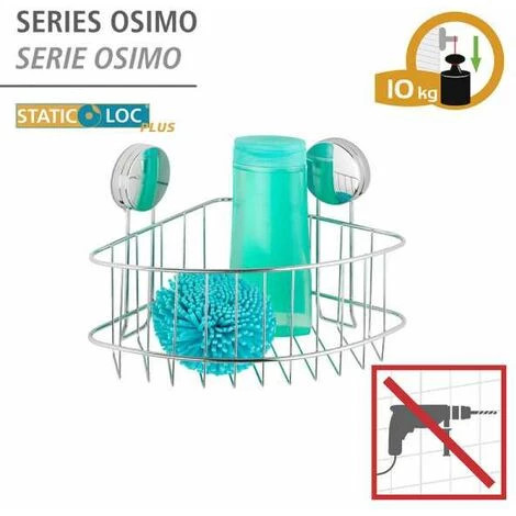 WENKO Etagère D'angle Salle De Bain Osimo, Rangement Douche Angle Fixation Sans Perçage "Static Loc Plus", Acier, 26,5x18x19 Cm, Chromé 4 WENKO Etagère D'angle Salle De Bain Osimo, Rangement Douche Angle Fixation Sans Perçage "Static Loc Plus", Acier, 26,5x18x19 Cm, Chromé – Image 2