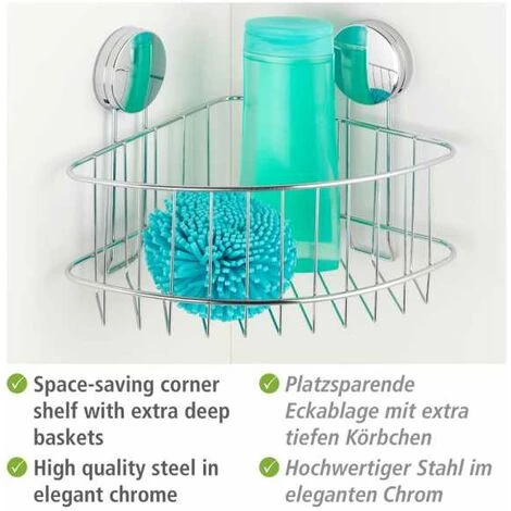 WENKO Etagère D'angle Salle De Bain Osimo, Rangement Douche Angle Fixation Sans Perçage "Static Loc Plus", Acier, 26,5x18x19 Cm, Chromé 5 WENKO Etagère D'angle Salle De Bain Osimo, Rangement Douche Angle Fixation Sans Perçage "Static Loc Plus", Acier, 26,5x18x19 Cm, Chromé – Image 3