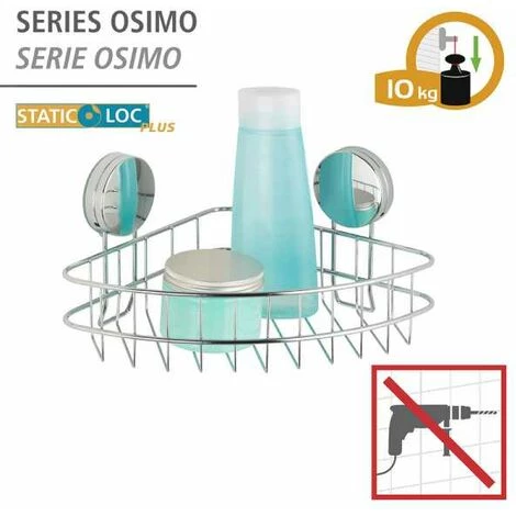 WENKO Etagère D'angle Salle De Bain Osimo, Rangement Douche Angle Fixation Sans Perçage "Static Loc Plus", Acier, 26,5x13,5x19 Cm, Chromé 4 WENKO Etagère D'angle Salle De Bain Osimo, Rangement Douche Angle Fixation Sans Perçage "Static Loc Plus", Acier, 26,5x13,5x19 Cm, Chromé – Image 2