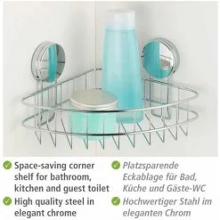 WENKO Etagère D'angle Salle De Bain Osimo, Rangement Douche Angle Fixation Sans Perçage "Static Loc Plus", Acier, 26,5x13,5x19 Cm, Chromé 9 WENKO Etagère D'angle Salle De Bain Osimo, Rangement Douche Angle Fixation Sans Perçage "Static Loc Plus", Acier, 26,5x13,5x19 Cm, Chromé -WENKO Soldes 60286121 3