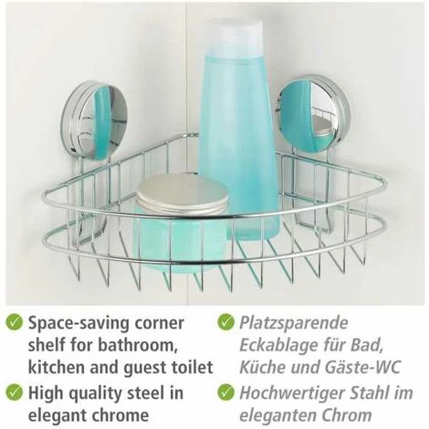 WENKO Etagère D'angle Salle De Bain Osimo, Rangement Douche Angle Fixation Sans Perçage "Static Loc Plus", Acier, 26,5x13,5x19 Cm, Chromé 5 WENKO Etagère D'angle Salle De Bain Osimo, Rangement Douche Angle Fixation Sans Perçage "Static Loc Plus", Acier, 26,5x13,5x19 Cm, Chromé – Image 3
