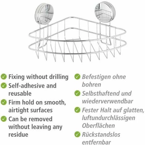 WENKO Etagère D'angle Salle De Bain Osimo, Rangement Douche Angle Fixation Sans Perçage "Static Loc Plus", Acier, 26,5x13,5x19 Cm, Chromé 6 WENKO Etagère D'angle Salle De Bain Osimo, Rangement Douche Angle Fixation Sans Perçage "Static Loc Plus", Acier, 26,5x13,5x19 Cm, Chromé – Image 4