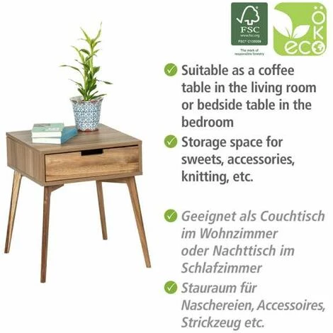 WENKO Table De Nuit Scandinave Acina, Petite Table D'appoint Avec Tiroir, Bois Acacia Certifié FSC, 50x55x50 Cm, Marron 5 WENKO Table De Nuit Scandinave Acina, Petite Table D'appoint Avec Tiroir, Bois Acacia Certifié FSC, 50x55x50 Cm, Marron – Image 3