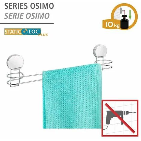 WENKO Porte Serviette Salle De Bain Mural Osimo, Barre Porte Serviette Fixation Sans Perçage "Static Loc Plus", Acier, 45x13x6 Cm, Brillant 4 WENKO Porte Serviette Salle De Bain Mural Osimo, Barre Porte Serviette Fixation Sans Perçage "Static Loc Plus", Acier, 45x13x6 Cm, Brillant – Image 2