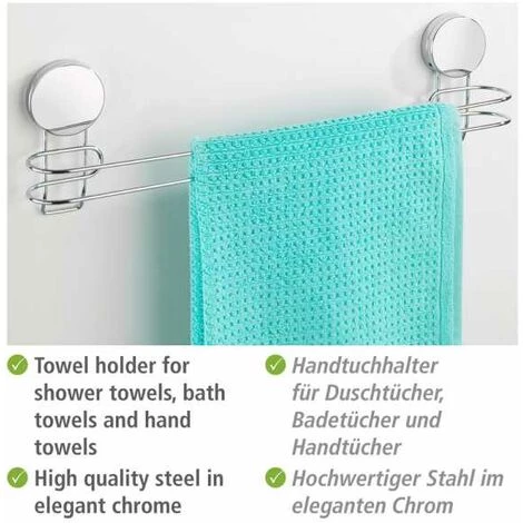 WENKO Porte Serviette Salle De Bain Mural Osimo, Barre Porte Serviette Fixation Sans Perçage "Static Loc Plus", Acier, 45x13x6 Cm, Brillant 5 WENKO Porte Serviette Salle De Bain Mural Osimo, Barre Porte Serviette Fixation Sans Perçage "Static Loc Plus", Acier, 45x13x6 Cm, Brillant – Image 3