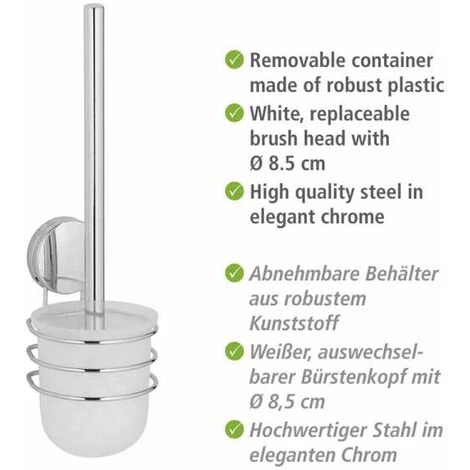 WENKO Brosse WC Suspendue Murale Osimo, Solution Sans Perçage "Static Loc Plus", Acier - Plastique, 10x37x11 Cm, Chromé 4 WENKO Brosse WC Suspendue Murale Osimo, Solution Sans Perçage "Static Loc Plus", Acier - Plastique, 10x37x11 Cm, Chromé – Image 2