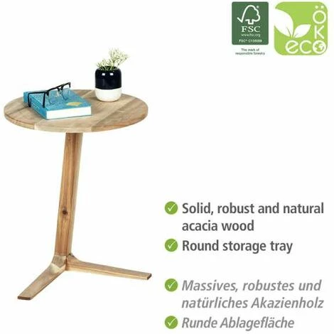 WENKO Table De Nuit Bois Acina, Bout De Canapé Bois, Design Scandinave, Bois Acacia Certifié FSC, ø40cmxH50cm, Marron 4 WENKO Table De Nuit Bois Acina, Bout De Canapé Bois, Design Scandinave, Bois Acacia Certifié FSC, ø40cmxH50cm, Marron – Image 2