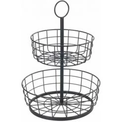 WENKO Corbeille à Fruit, Panier à Fruits à étages, Panière Decorative à Poser Sur Le Plan De Travail Ou à Suspendre, Style Industriel, Fer, Ø 28 X 39 Cm, Noir