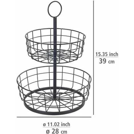 WENKO Corbeille à Fruit, Panier à Fruits à étages, Panière Decorative à Poser Sur Le Plan De Travail Ou à Suspendre, Style Industriel, Fer, Ø 28 X 39 Cm, Noir 6 WENKO Corbeille à Fruit, Panier à Fruits à étages, Panière Decorative à Poser Sur Le Plan De Travail Ou à Suspendre, Style Industriel, Fer, Ø 28 X 39 Cm, Noir – Image 4