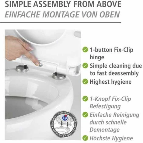 WENKO Abattant WC Original Polar, Abattant WC Avec Frein De Chute "easy Close", Fixation Acier Inox "fix Clip", Thermoplastique, 36,5x45 Cm, Multicolore 4 WENKO Abattant WC Original Polar, Abattant WC Avec Frein De Chute "easy Close", Fixation Acier Inox "fix Clip", Thermoplastique, 36,5x45 Cm, Multicolore – Image 2