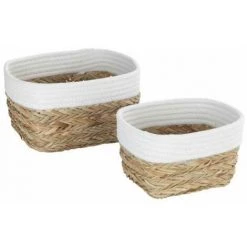 WENKO Panier De Rangement Rika S, Corbeille Décorative Pour Accessoires, En Fibres Naturelles Tressées, Ornée D'un Tissu En Coton, 80 % De Fibres Naturelles, 20 % De Coton, 15 X 20 X 13 Cm, Brun/blanc -WENKO Soldes 62408402 3