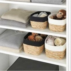 WENKO Panier De Rangement Rika S, Corbeille Décorative Pour Accessoires, En Fibres Naturelles Tressées, Ornée D'un Tissu En Coton, 80 % De Fibres Naturelles, 20 % De Coton, 15 X 20 X 13 Cm, Brun/blanc -WENKO Soldes 62408402 5