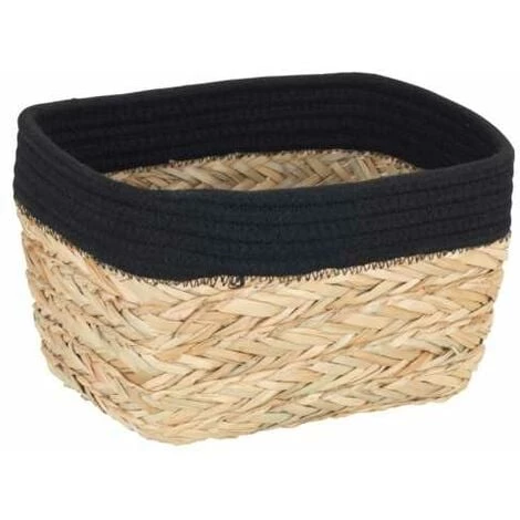 WENKO Panier De Rangement Rika M, Corbeille Décorative Pour Accessoires, En Fibres Naturelles Tressées, Ornée D'un Tissu En Coton, 80 % De Fibres Naturelles, 20 % De Coton, 18 X 25 X 15 Cm, Brun/noir 3 WENKO Panier De Rangement Rika M, Corbeille Décorative Pour Accessoires, En Fibres Naturelles Tressées, Ornée D'un Tissu En Coton, 80 % De Fibres Naturelles, 20 % De Coton, 18 X 25 X 15 Cm, Brun/noir