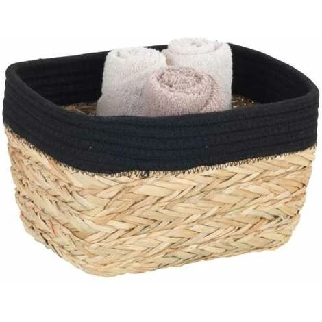 WENKO Panier De Rangement Rika M, Corbeille Décorative Pour Accessoires, En Fibres Naturelles Tressées, Ornée D'un Tissu En Coton, 80 % De Fibres Naturelles, 20 % De Coton, 18 X 25 X 15 Cm, Brun/noir 4 WENKO Panier De Rangement Rika M, Corbeille Décorative Pour Accessoires, En Fibres Naturelles Tressées, Ornée D'un Tissu En Coton, 80 % De Fibres Naturelles, 20 % De Coton, 18 X 25 X 15 Cm, Brun/noir – Image 2