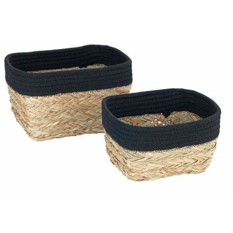 WENKO Panier De Rangement Rika M, Corbeille Décorative Pour Accessoires, En Fibres Naturelles Tressées, Ornée D'un Tissu En Coton, 80 % De Fibres Naturelles, 20 % De Coton, 18 X 25 X 15 Cm, Brun/noir 5 WENKO Panier De Rangement Rika M, Corbeille Décorative Pour Accessoires, En Fibres Naturelles Tressées, Ornée D'un Tissu En Coton, 80 % De Fibres Naturelles, 20 % De Coton, 18 X 25 X 15 Cm, Brun/noir – Image 3
