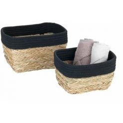 WENKO Panier De Rangement Rika M, Corbeille Décorative Pour Accessoires, En Fibres Naturelles Tressées, Ornée D'un Tissu En Coton, 80 % De Fibres Naturelles, 20 % De Coton, 18 X 25 X 15 Cm, Brun/noir 10 WENKO Panier De Rangement Rika M, Corbeille Décorative Pour Accessoires, En Fibres Naturelles Tressées, Ornée D'un Tissu En Coton, 80 % De Fibres Naturelles, 20 % De Coton, 18 X 25 X 15 Cm, Brun/noir -WENKO Soldes 63552062 4