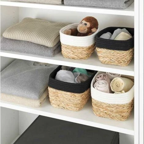 WENKO Panier De Rangement Rika M, Corbeille Décorative Pour Accessoires, En Fibres Naturelles Tressées, Ornée D'un Tissu En Coton, 80 % De Fibres Naturelles, 20 % De Coton, 18 X 25 X 15 Cm, Brun/noir 7 WENKO Panier De Rangement Rika M, Corbeille Décorative Pour Accessoires, En Fibres Naturelles Tressées, Ornée D'un Tissu En Coton, 80 % De Fibres Naturelles, 20 % De Coton, 18 X 25 X 15 Cm, Brun/noir – Image 5