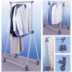 WENKO Penderie Pliante à Roulettes - Métal Chromé - 86 X H.99/167 Cm - 86 X 49 X 167 - Argent