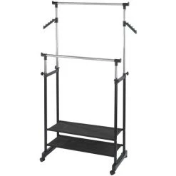 WENKO Penderie Double Portant Mobile - H.117/169 Cm - 89,5 X 43 X 169 - Argent