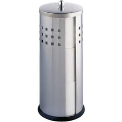 WENKO Rangement Papier Toilette Ancona, Stockeur Papier Toilette, 3 Rouleaux, Acier Inox, Ø 13x34 Cm, Mat - Mat