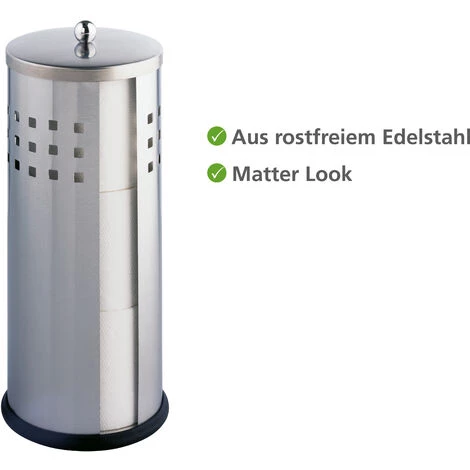 WENKO Rangement Papier Toilette Ancona, Stockeur Papier Toilette, 3 Rouleaux, Acier Inox, Ø 13x34 Cm, Mat - Mat 4 WENKO Rangement Papier Toilette Ancona, Stockeur Papier Toilette, 3 Rouleaux, Acier Inox, Ø 13x34 Cm, Mat - Mat – Image 2